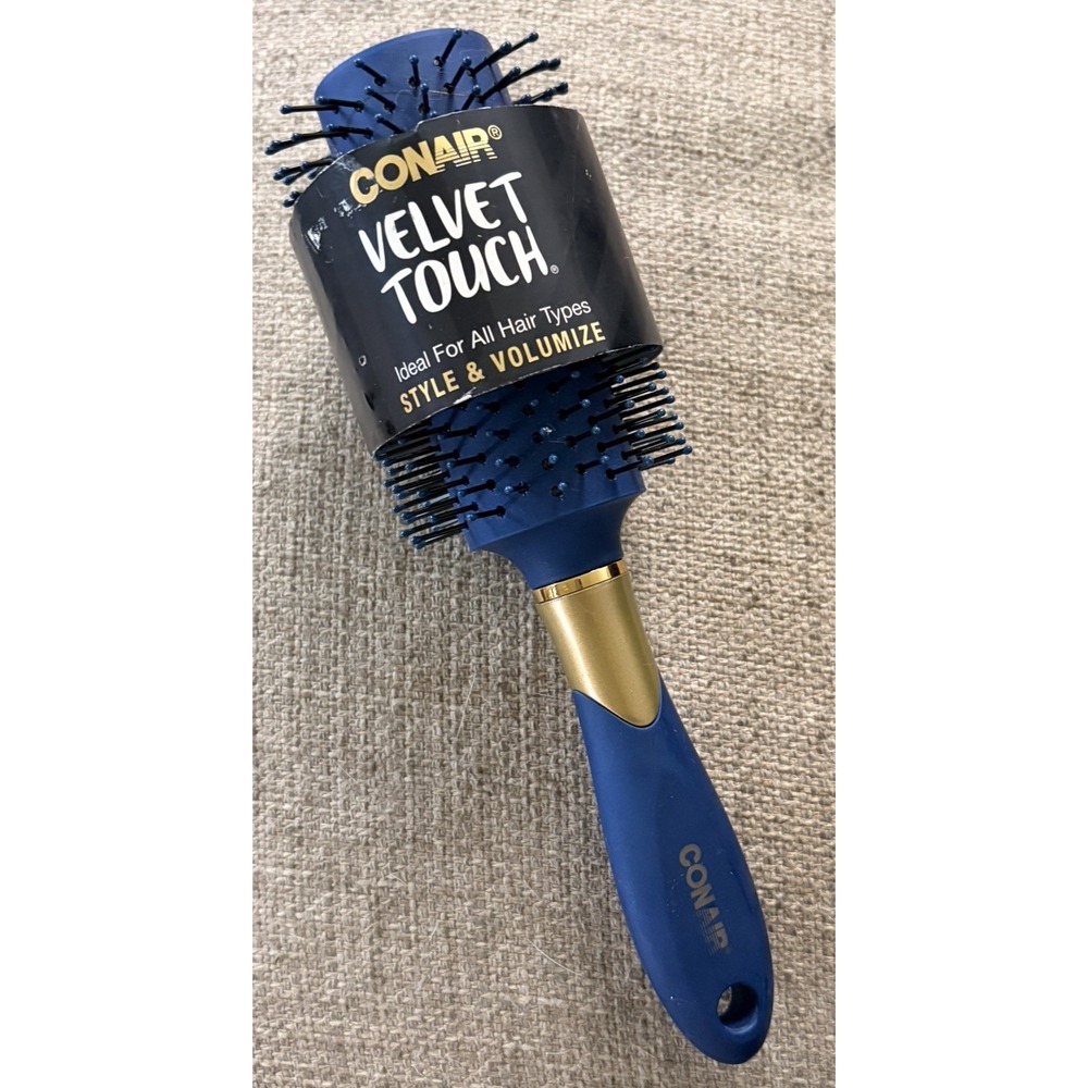 Conair Velvet Touch Round Hair Brush Blue Soft Handle Blow Out Dry Styler Volume